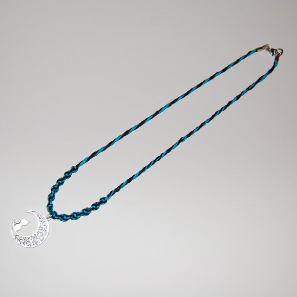 Moon and Cat Necklace,Braided Cord,Colorful Necklace,Bicolor Cord Necklace - Picture 3 of 3